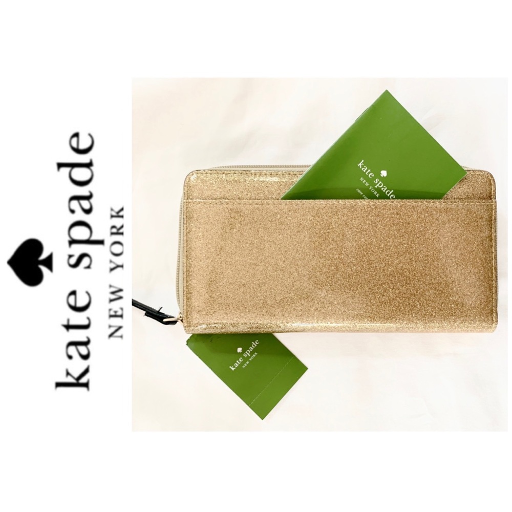 NWT Kate Spade gold glitter effect patent wallet - Picture 3 of 5